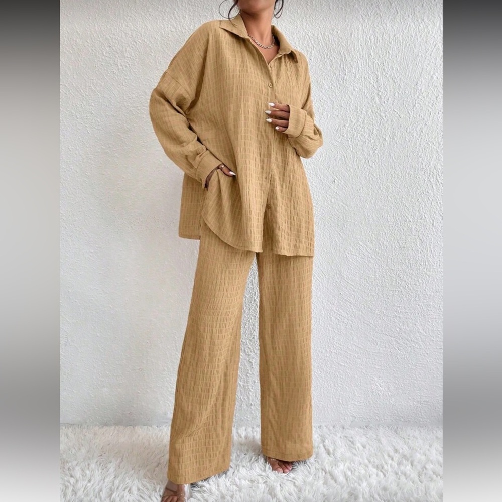 SHEIN Tan Wide Leg Pantsuit